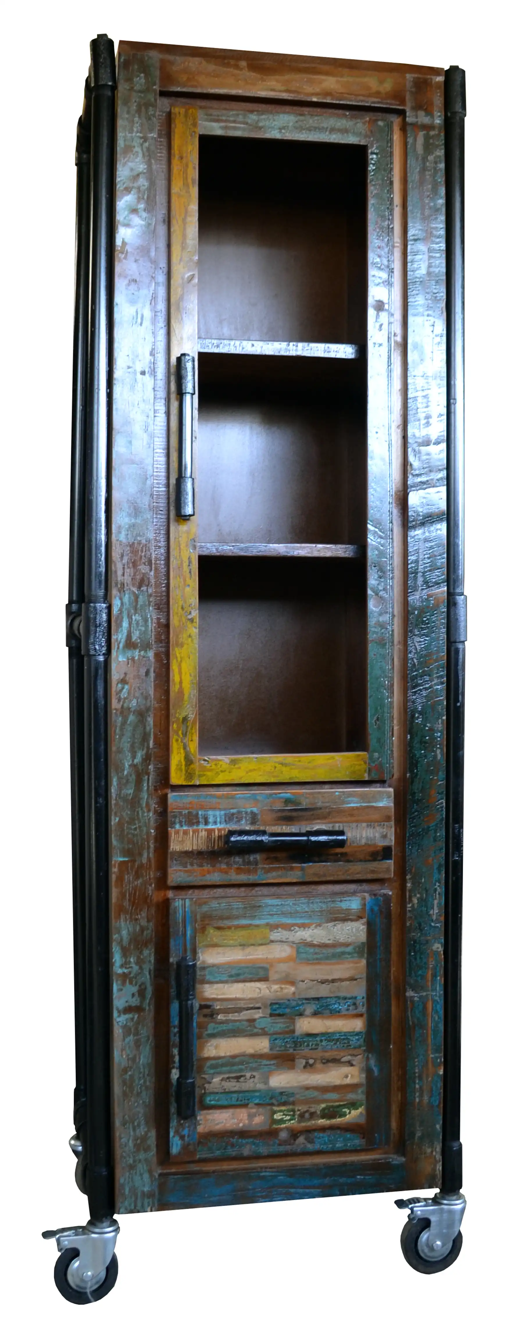 Reclaimed Wood  Display Cabinet with 1 Drawer & 2 Doors on Rollers - popular handicrafts